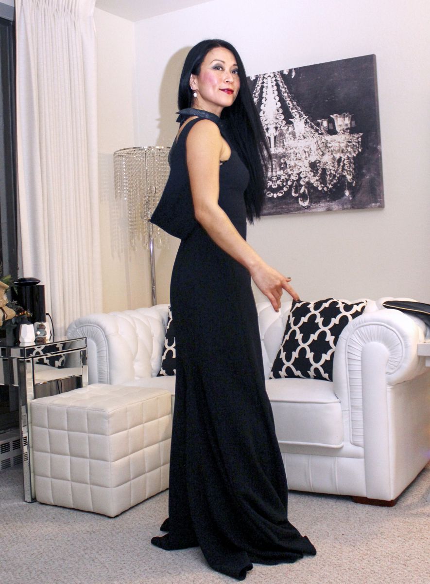 Timeless Black Open-Back Gown — Elegant, Minimal, and Never Worn