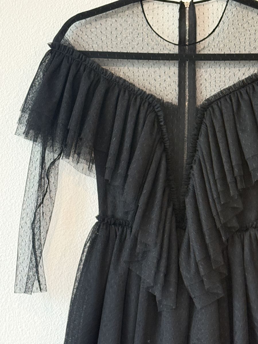 Black Sheer Tulle Ruffle Dress