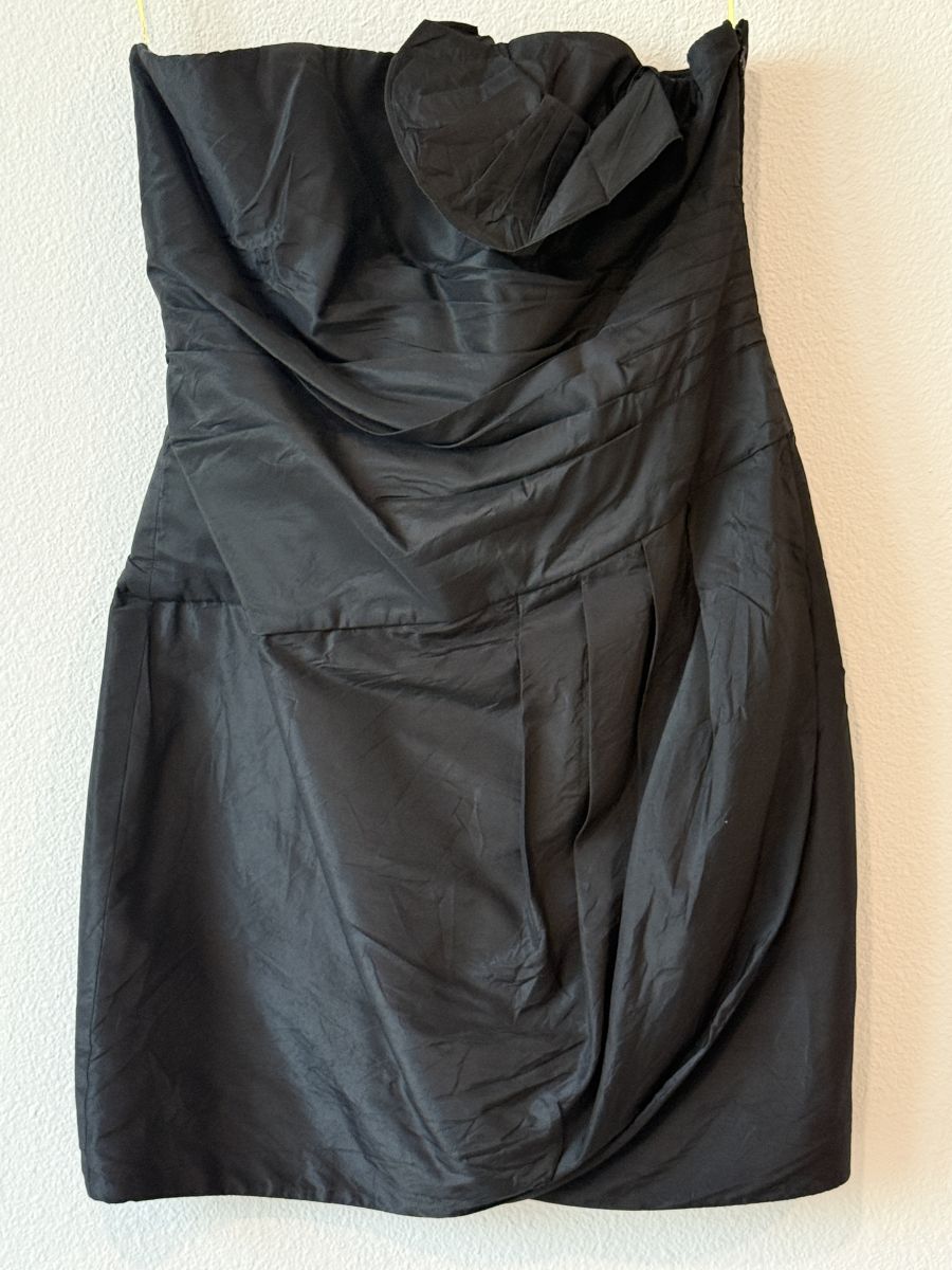 Black Strapless Draped Cocktail Dress