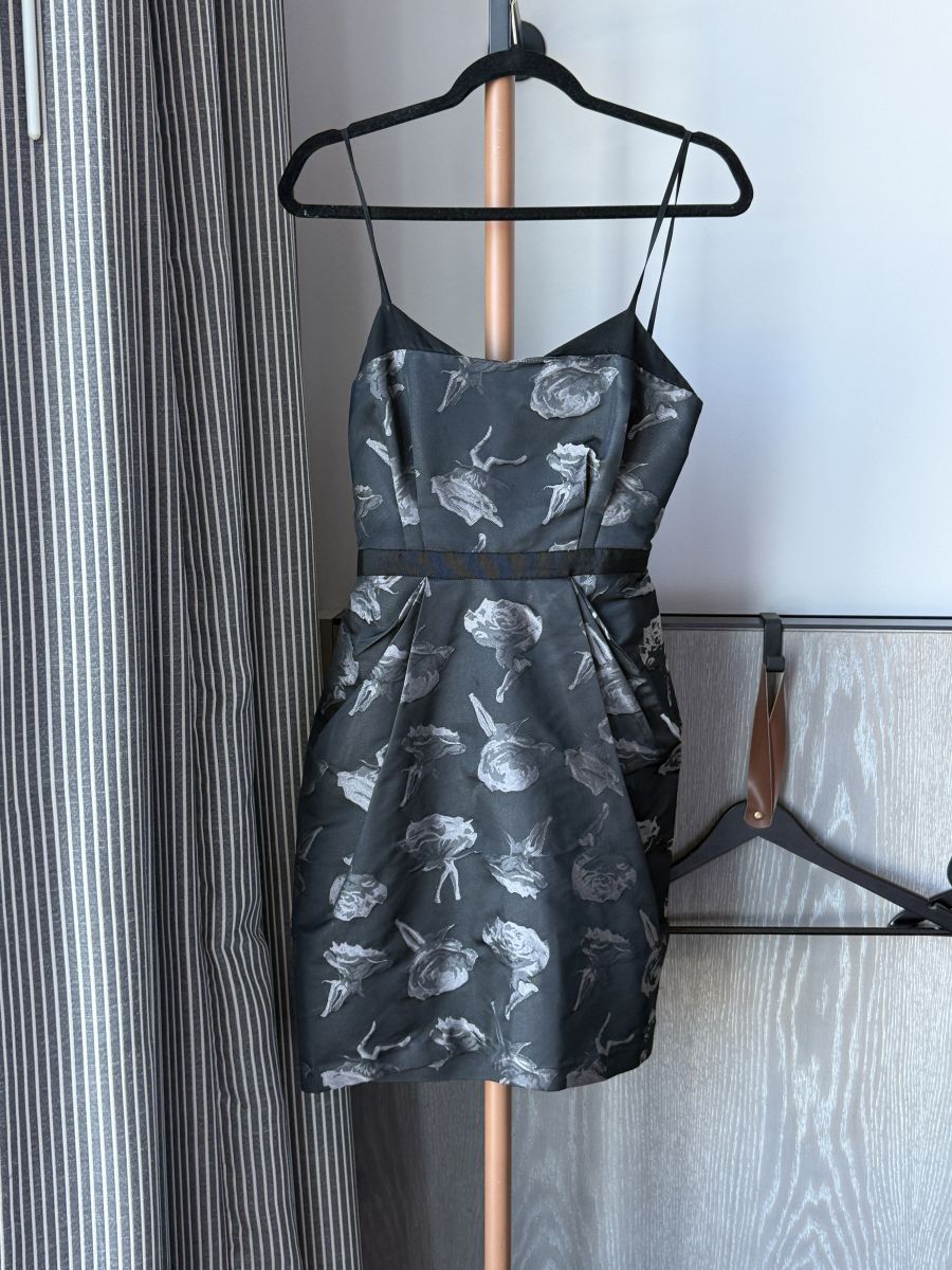 Grey Floral Jacquard Mini Dress