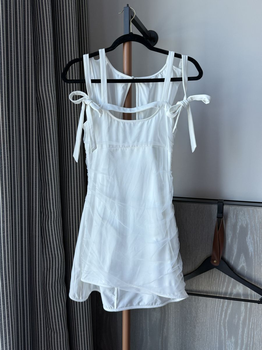 White Tie-Shoulder Mini Dress