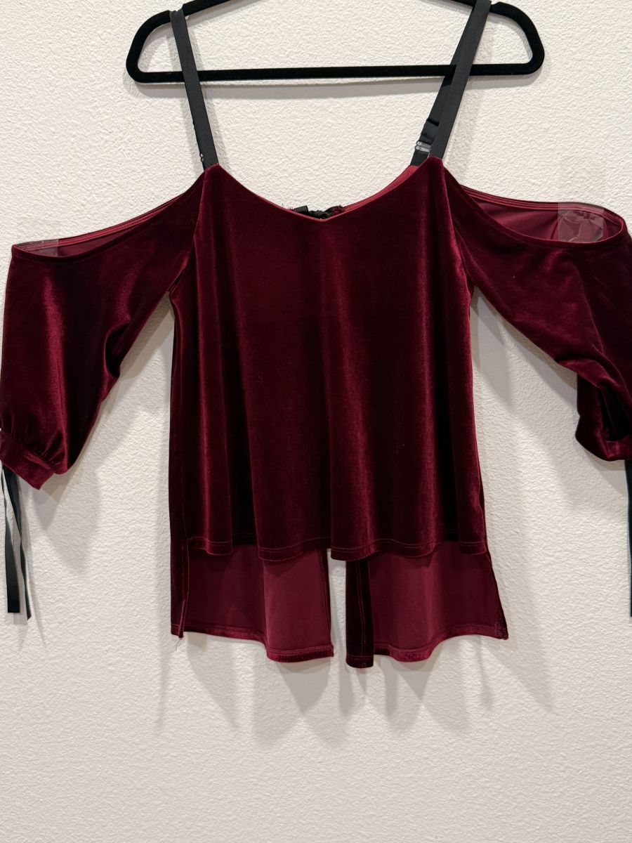 Burgundy Velvet Cold-Shoulder Top