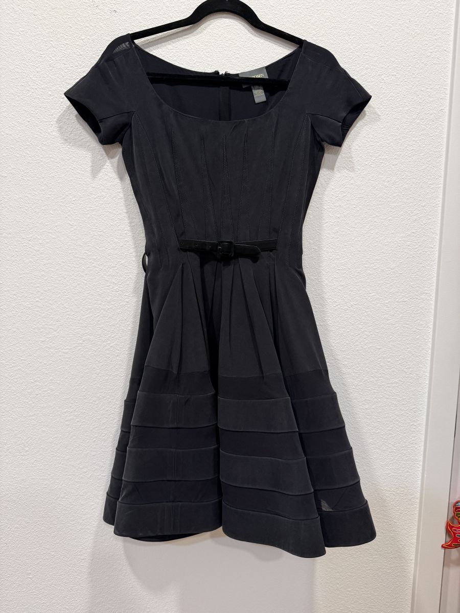 Zac Posen Dark Gray Cap Sleeve Fit-and-Flare Dress