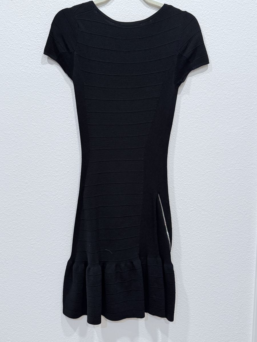 Maje Gray Ribbed Short Sleeve Knit Dress