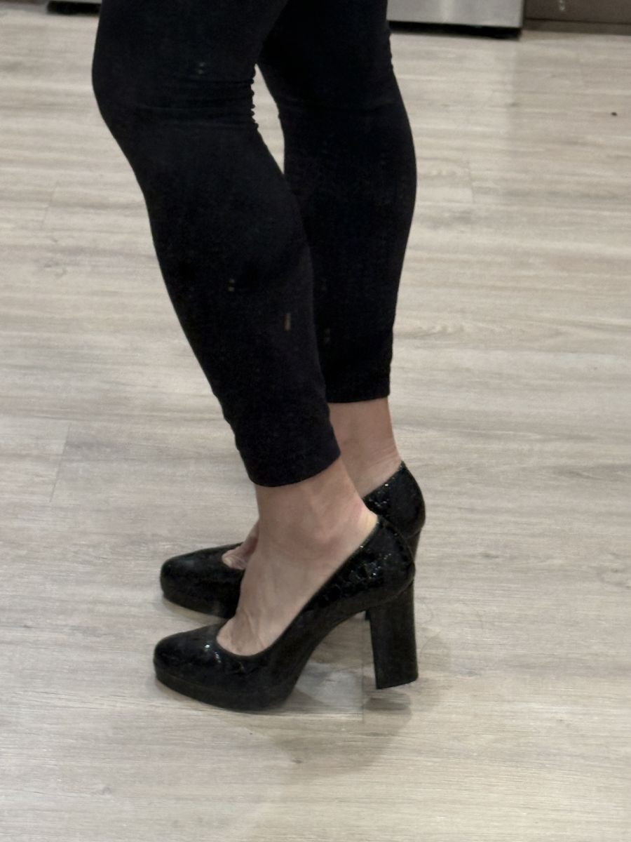 Emporio Armani Black Patent Croc-Embossed Platform Block Heel Pumps 