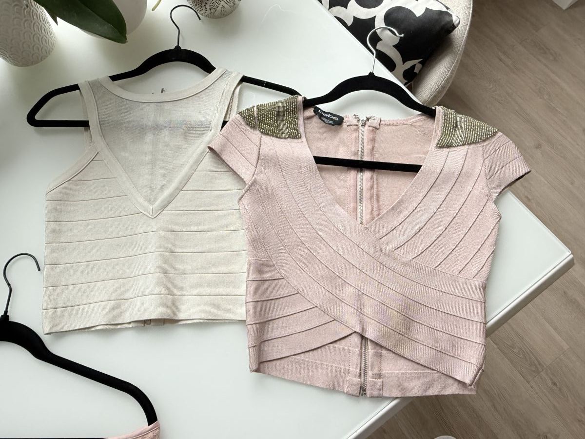 bebe 3-Piece Crop Top Bundle – Blush Pink & Cream (XS/S)