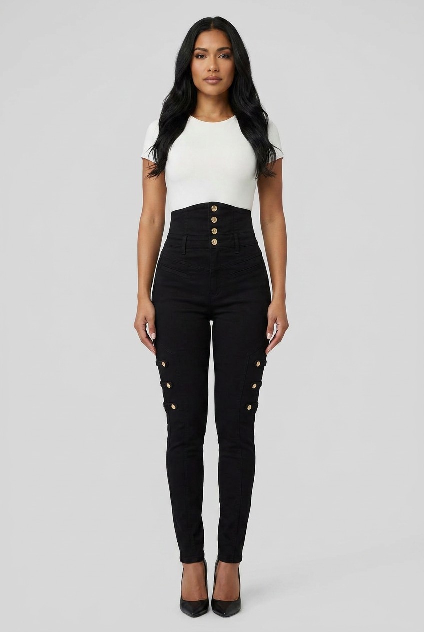 Bebe High-Waisted Military Button Pants