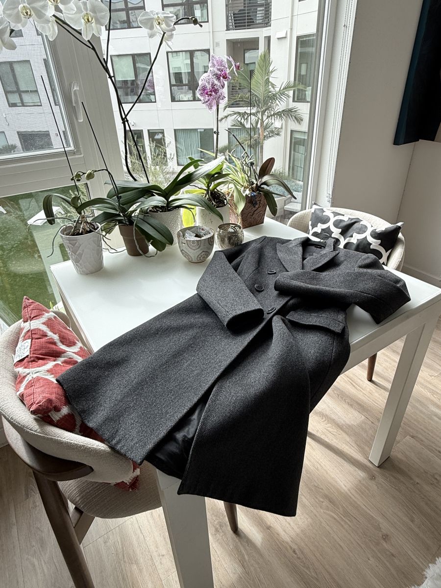 Theory Grey Double-Breasted Wool Coat