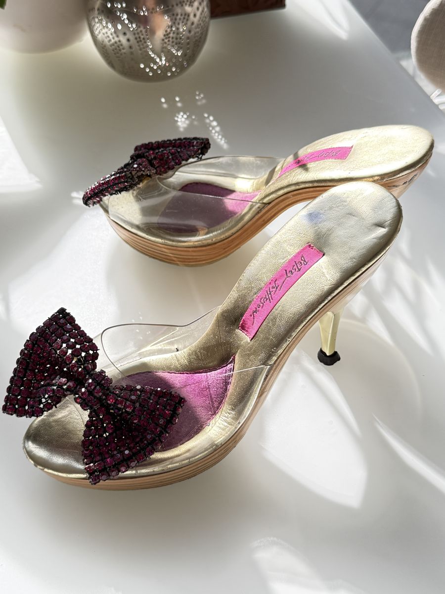 Betsey Johnson Rhinestone Bow Clear Heels