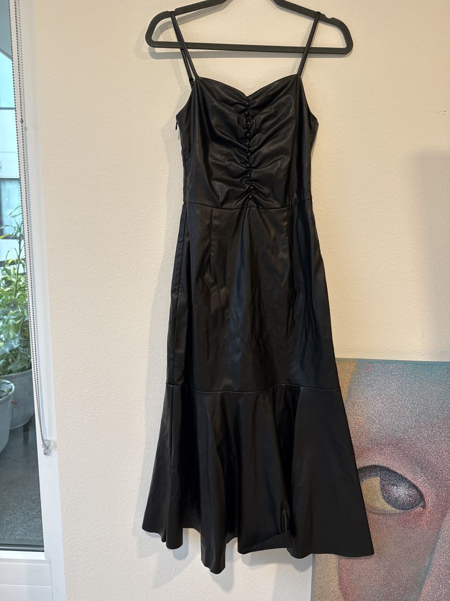 Black fake leather long dress