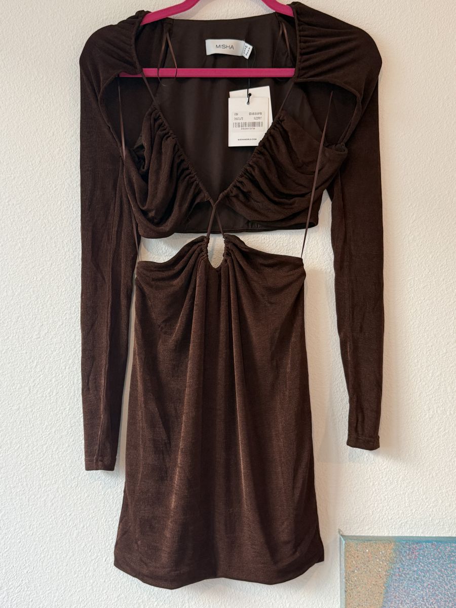 brand new MISHA Chocolate Cut-Out Mini Dress (US 4 / S)