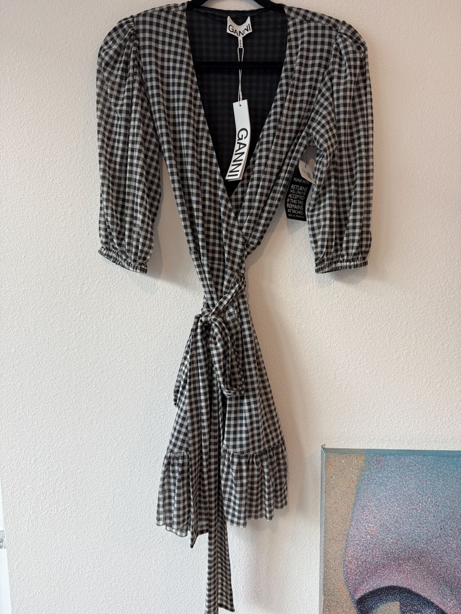 GANNI Gingham Wrap Mini Dress (New with Tags)