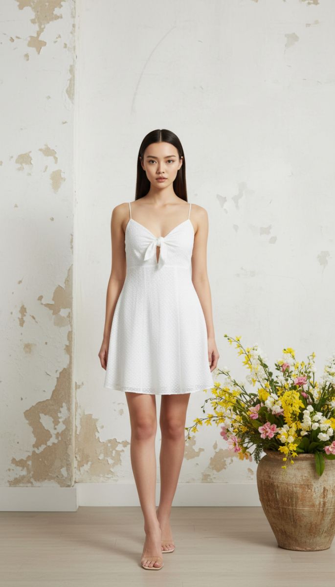 Alice + Olivia White Mini Dress with Front Tie (Size M)