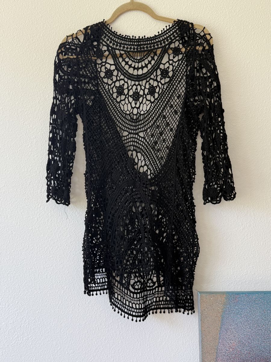 Black Crochet Swim Cover-Up Dress