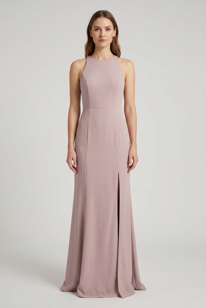 AMSALE Blush Pink Midi Dress – Elegant A-Line, Size 14