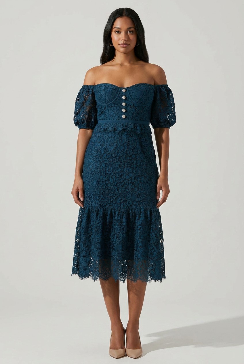 Navy Blue Lace Cocktail Dress