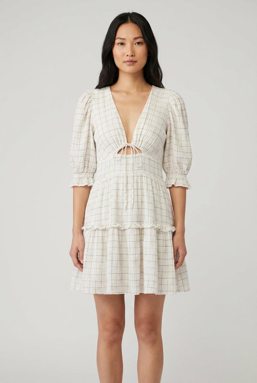 Cleobella White Checkered Mini Dress